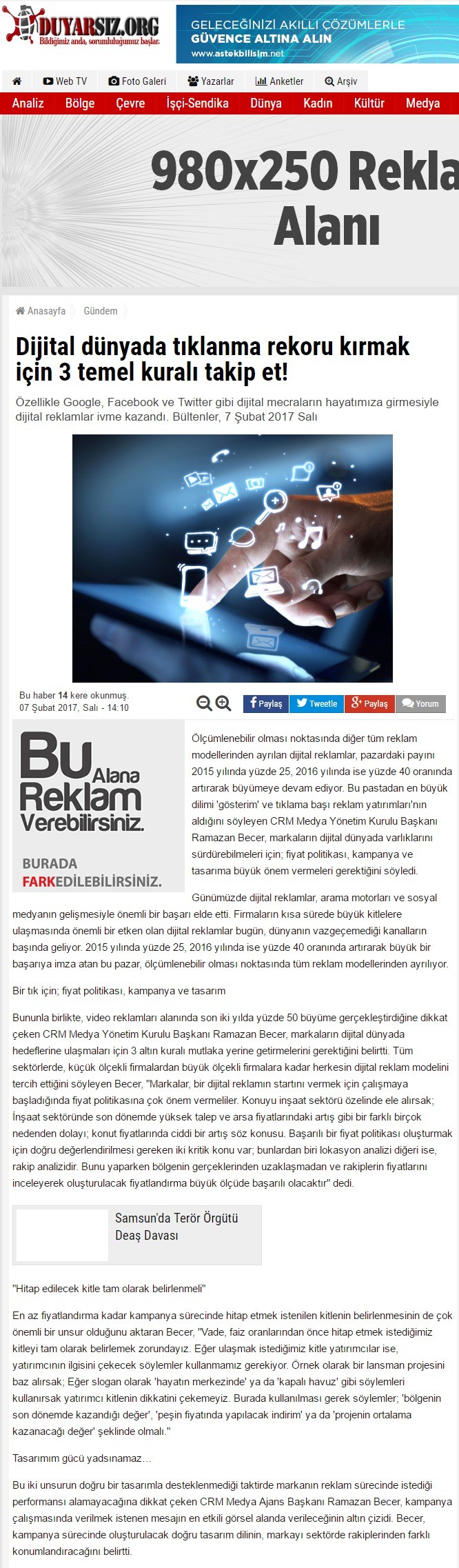 "Dijital dünyada tıklanma rekoru kırmak için 3 temel kuralı takip et!"DUYARSIZ.ORG