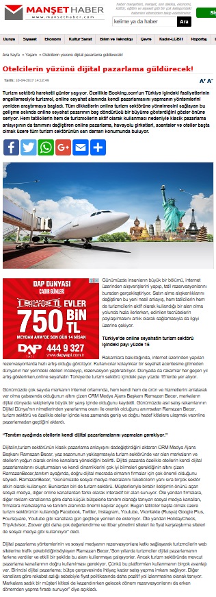 "Otellerin yüzünü dijital pazarlama güldürecek!"MANŞET HABER
