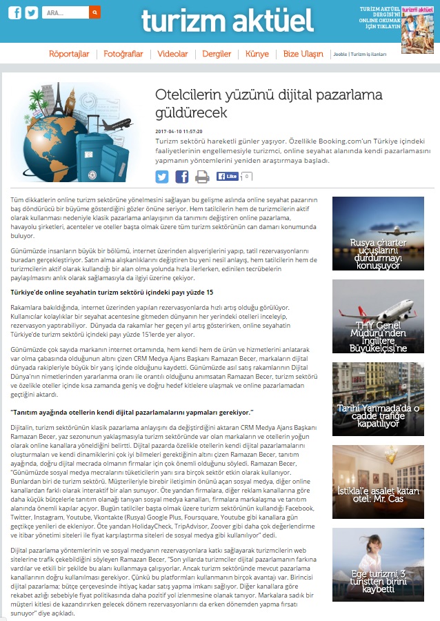 "Otellerin yüzünü dijital pazarlama güldürecek!"turizm aktüel
